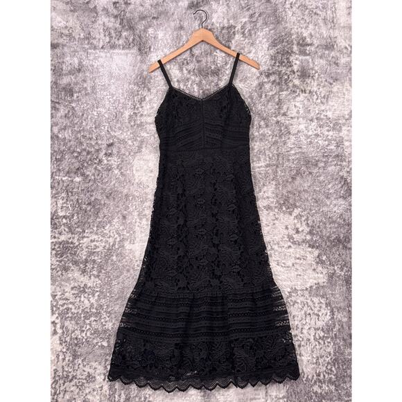 Anthropologie Dresses & Skirts - Anthropologie Dress 4 Womens Black Lace Scallop Hem Sleeveless Midi